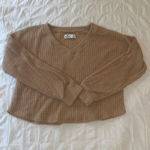 Hollister Brown Fuzzy Cropped V-Neck Sweater - US Size S